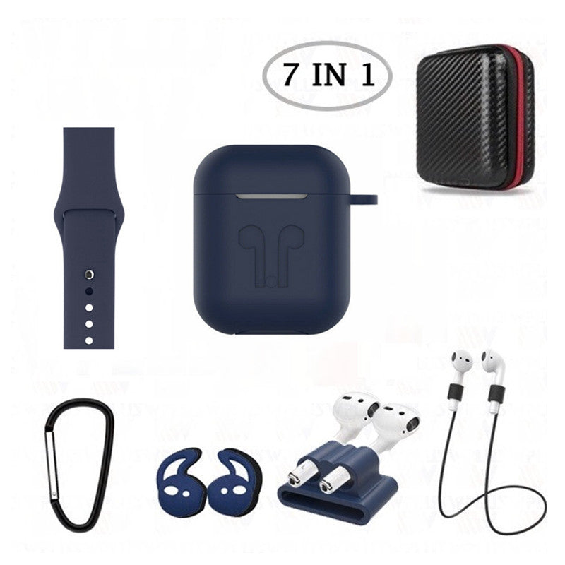 7 in 1 Silicone Case with Silicone Watch Band for AirPods 1 2 (1st 2nd Gen.)