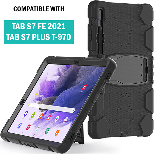 Rugged Defender Case for Samsung Tab S7 FE (T730 T735) / S7+ Plus (T970 T975) / S8+ Plus 12.4