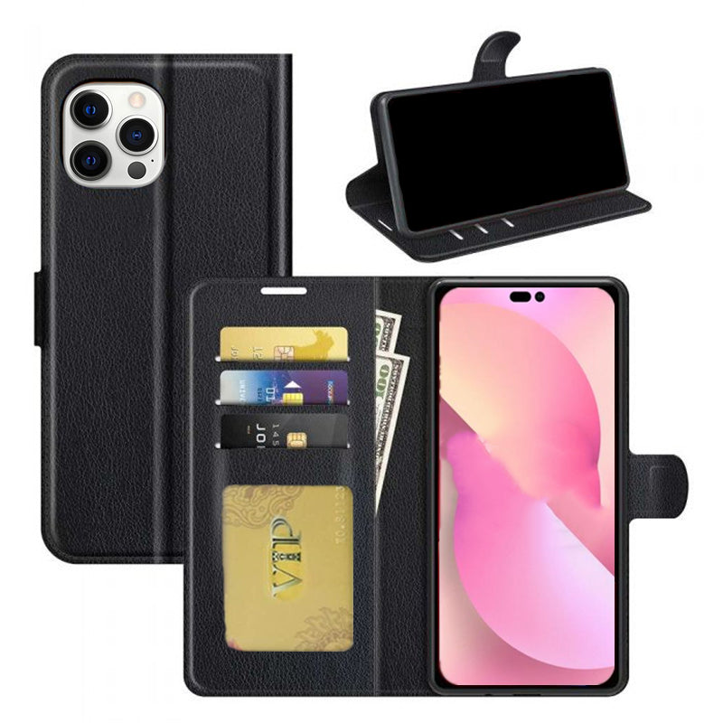 Étui portefeuille folio en cuir pour iPhone 15 Pro