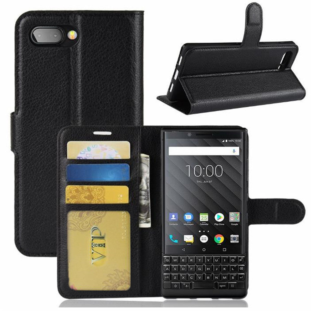 Leather Folio Wallet Case for Blackberry Key2 LE (Lite)