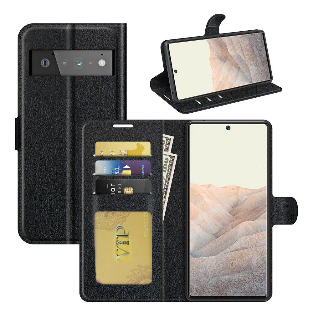 Leather Folio Wallet Case for Google Pixel 6 Pro