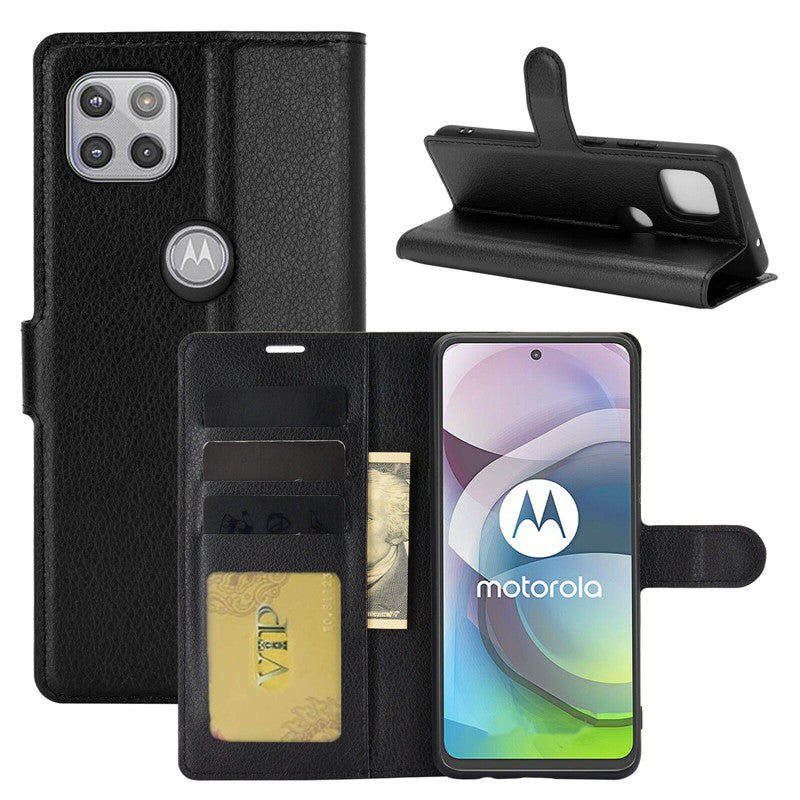 Leather Folio Wallet Case for Motorola Moto One 5G Ace