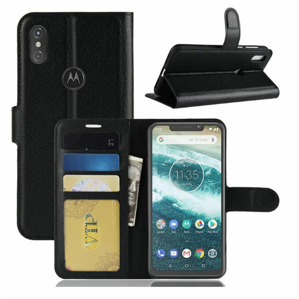 Leather Folio Wallet Case for Motorola Moto One Vision