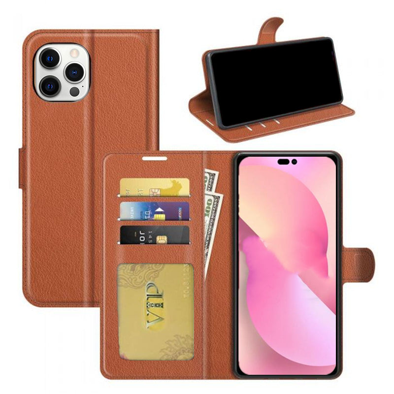 Leather Folio Wallet Case for iPhone 14 Pro