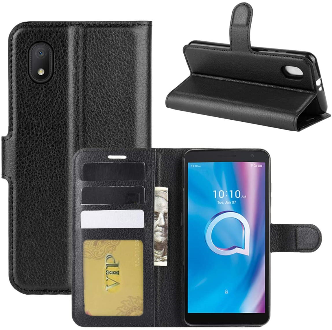 Étui portefeuille Folio en cuir pour Alcatel 1B (2020)