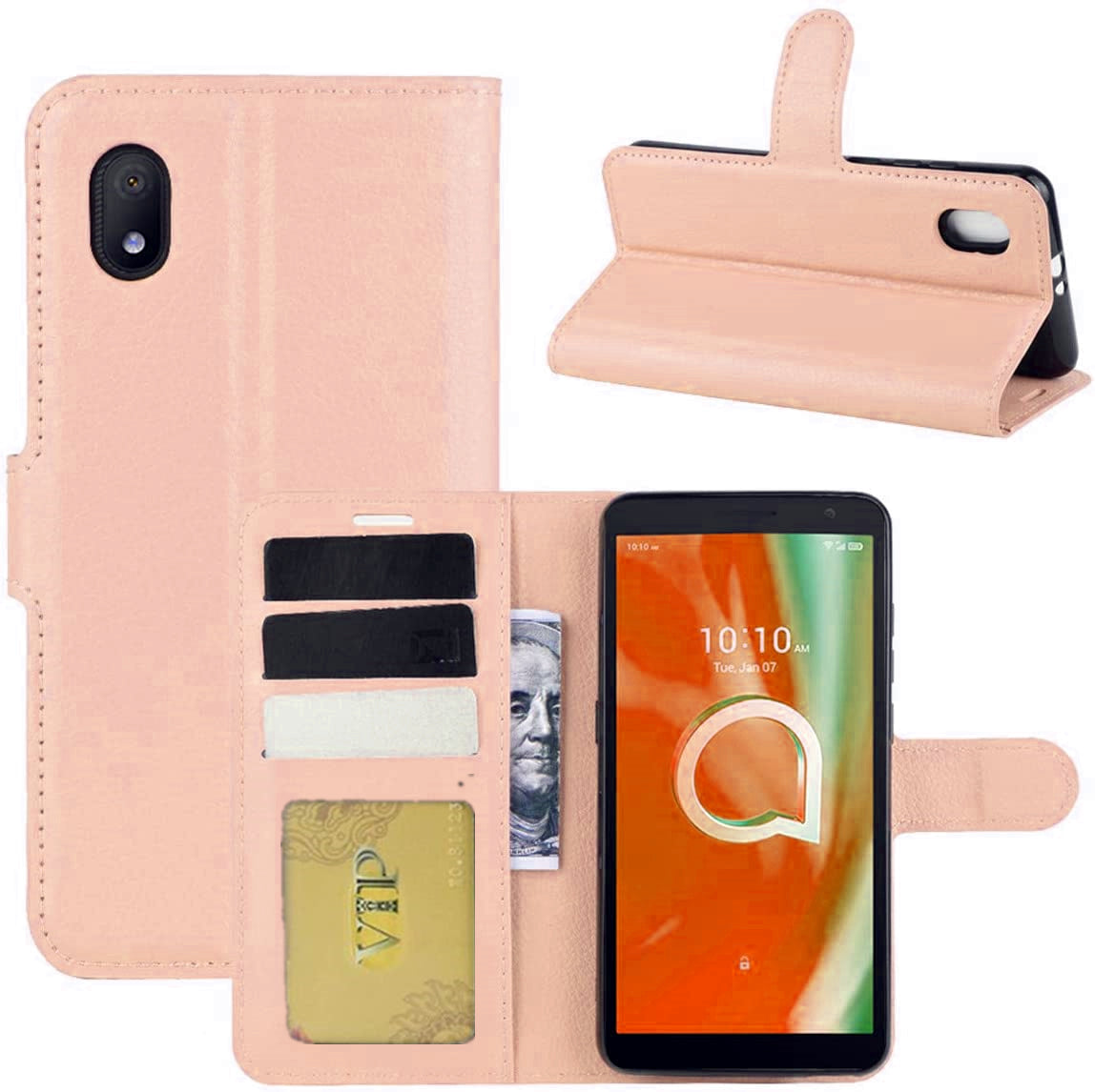 Leather Folio Wallet Case for Alcatel 1B (2020)