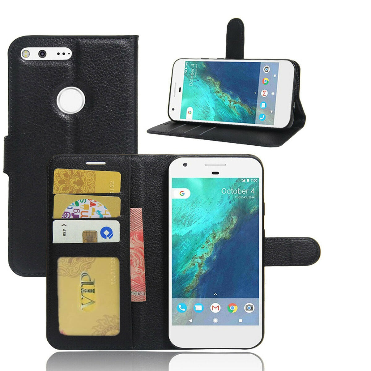 Leather Folio Wallet Case for Google Pixel XL