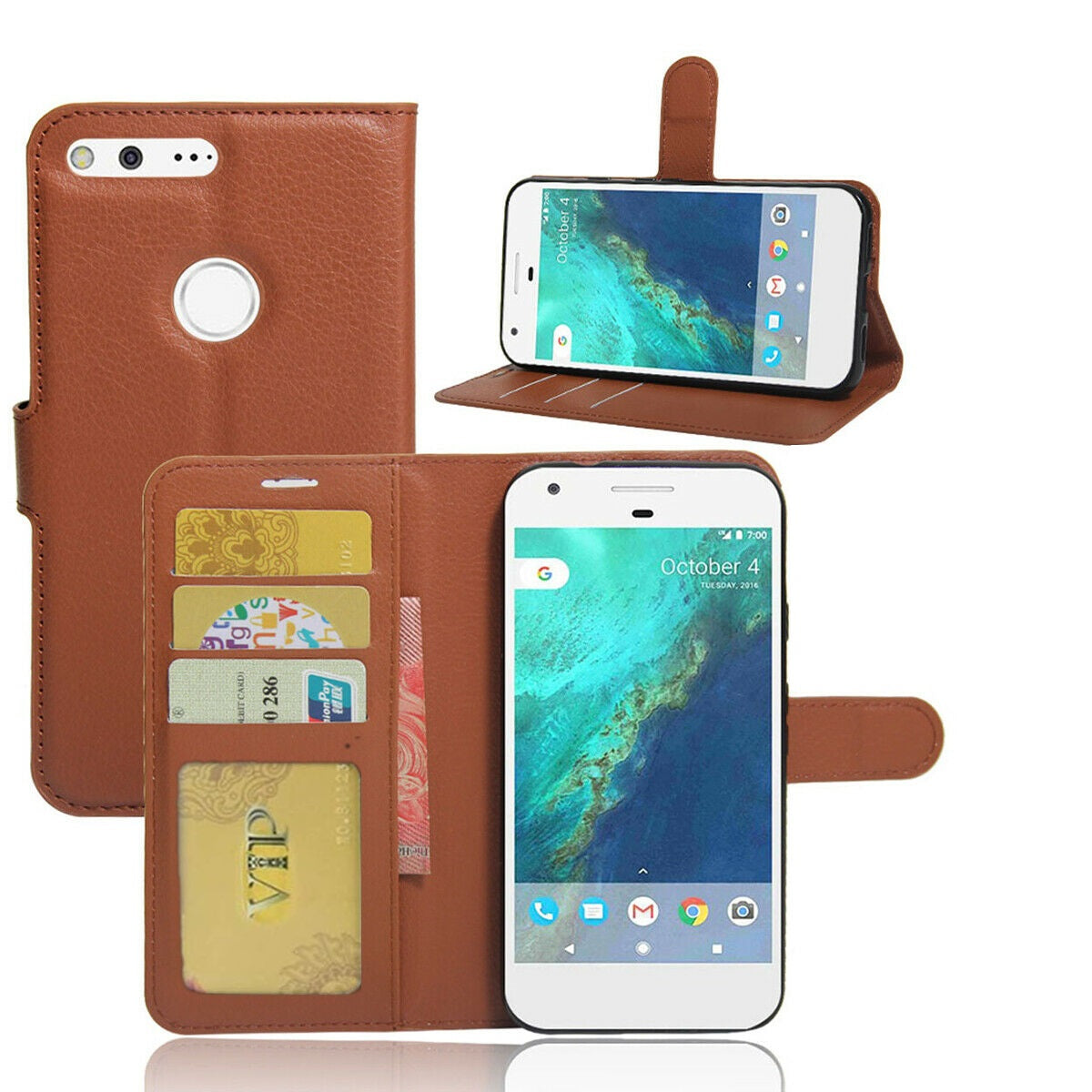 Leather Folio Wallet Case for Google Pixel XL