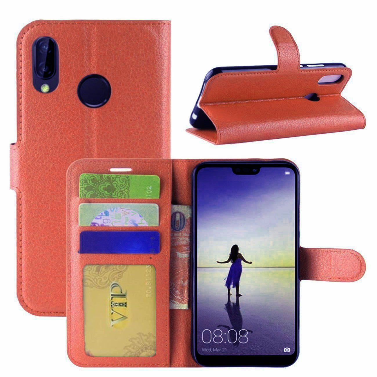 Leather Folio Wallet Case for Huawei P20 Lite