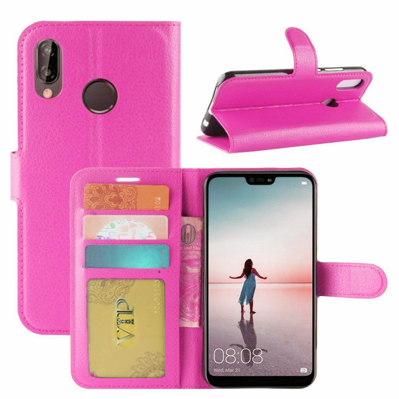 Leather Folio Wallet Case for Huawei P20 Lite