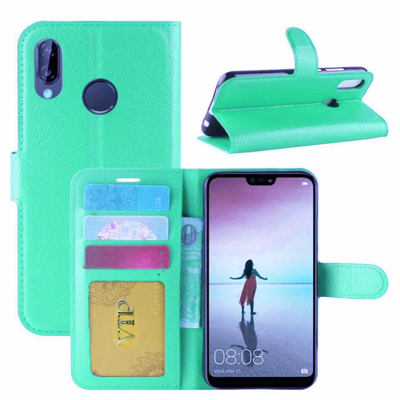 Leather Folio Wallet Case for Huawei P20 Lite