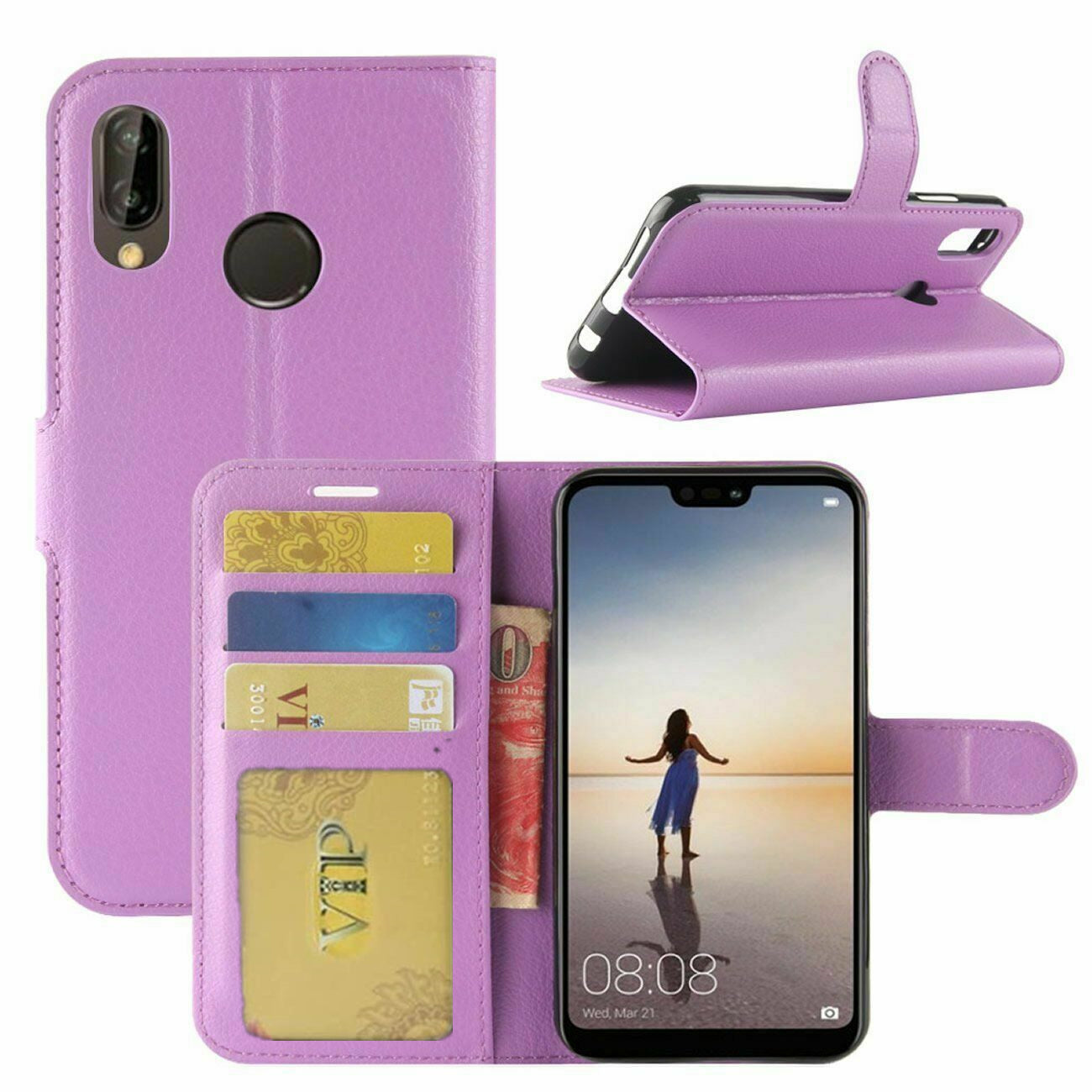 Leather Folio Wallet Case for Huawei P10 Lite