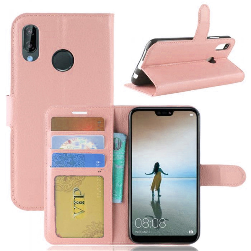 Leather Folio Wallet Case for Huawei P20 Lite