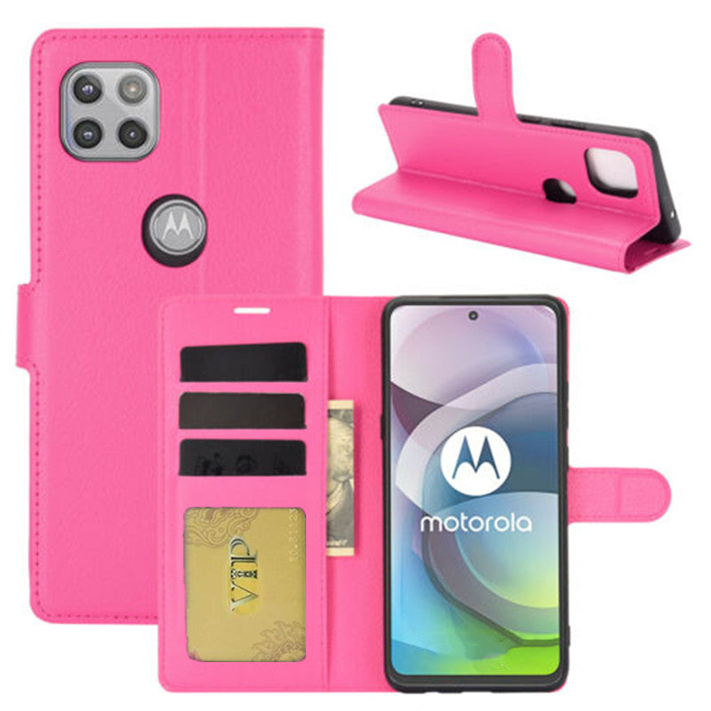 Leather Folio Wallet Case for Motorola Moto One 5G Ace