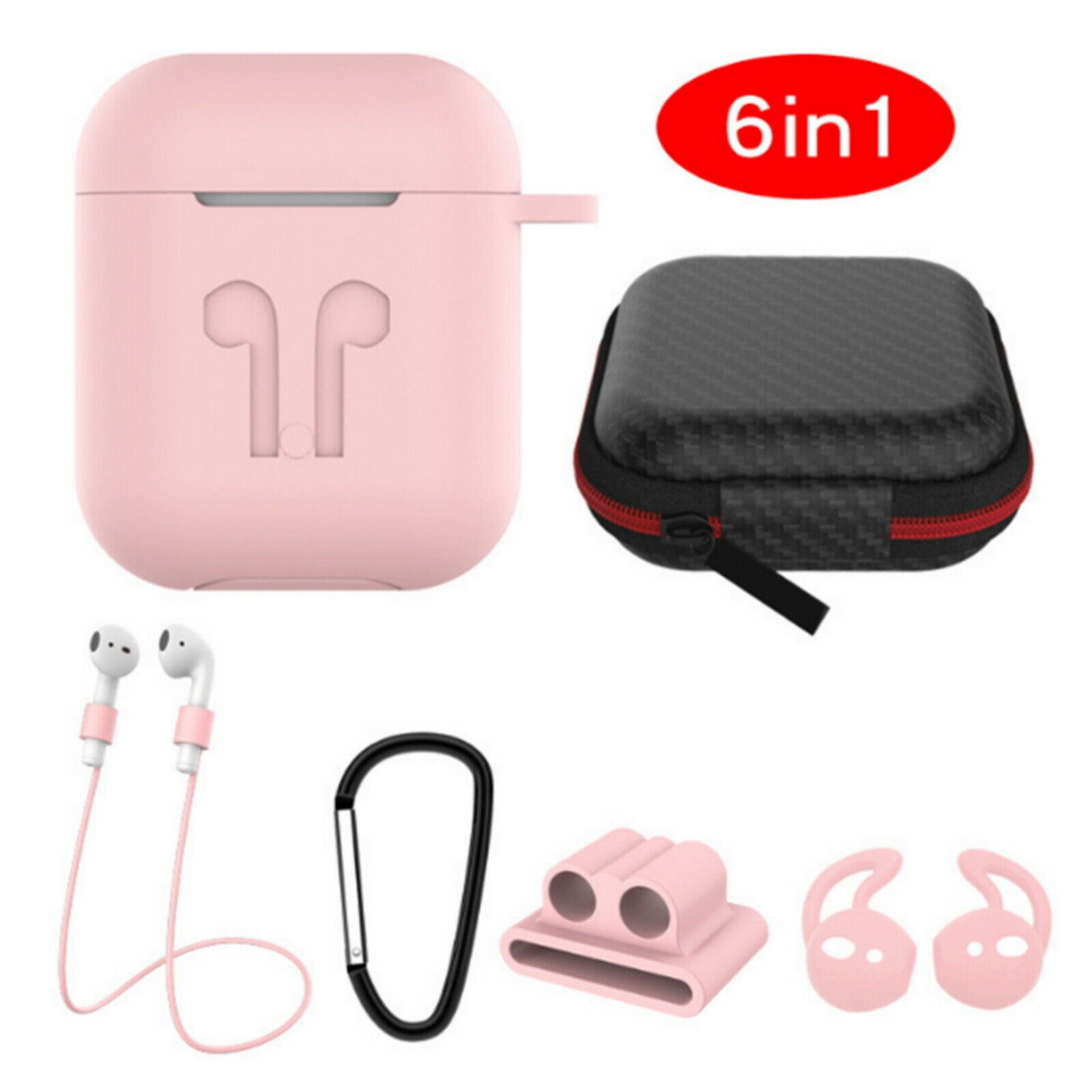 6 in 1 Silicone Case with Ear Hook Grips Straps Clips Tips Grips for AirPods 1 2 (1st 2nd Gen.)