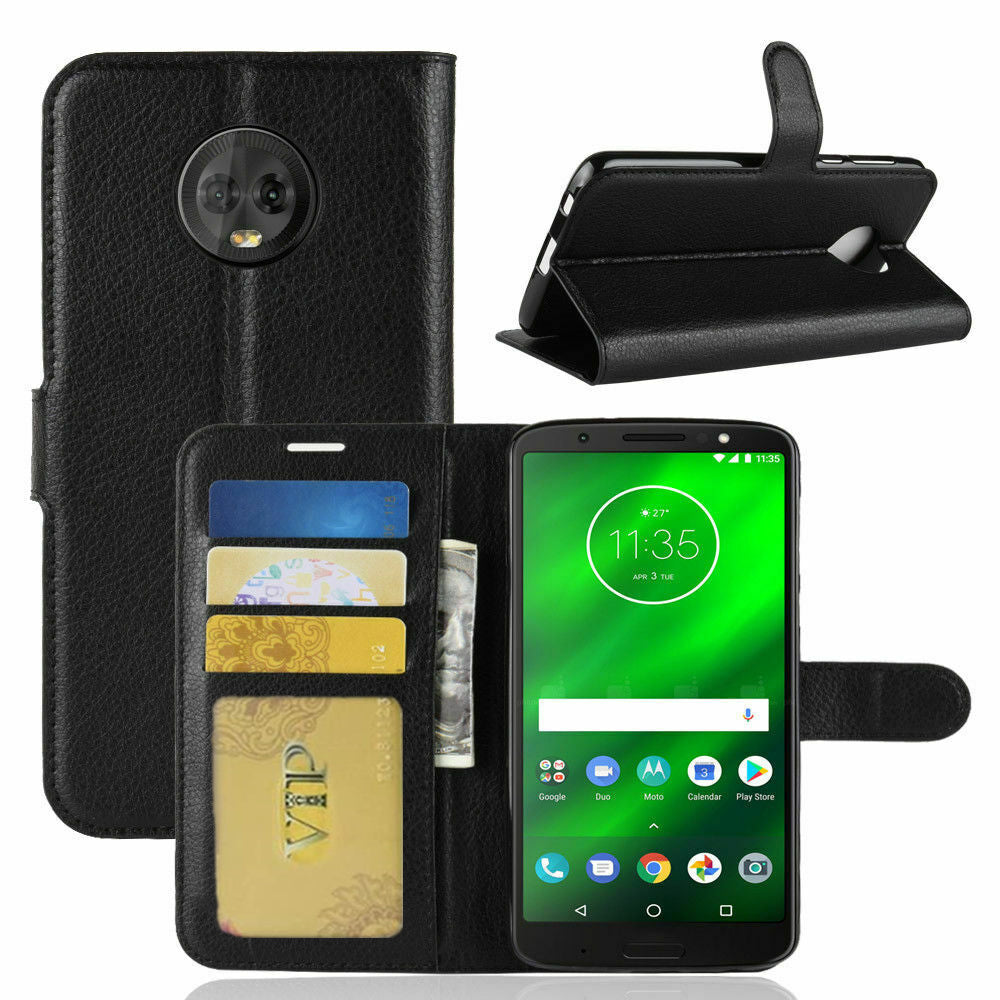 Leather Folio Wallet Case for Motorola Moto G6