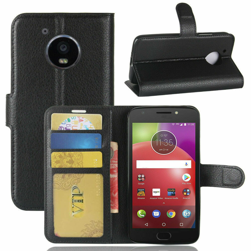 Leather Folio Wallet Case for Motorola Moto E4