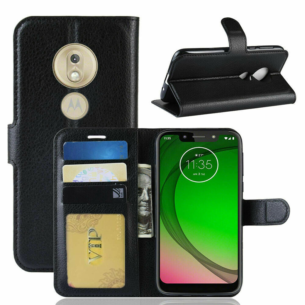 Leather Folio Wallet Case for Motorola Moto G7