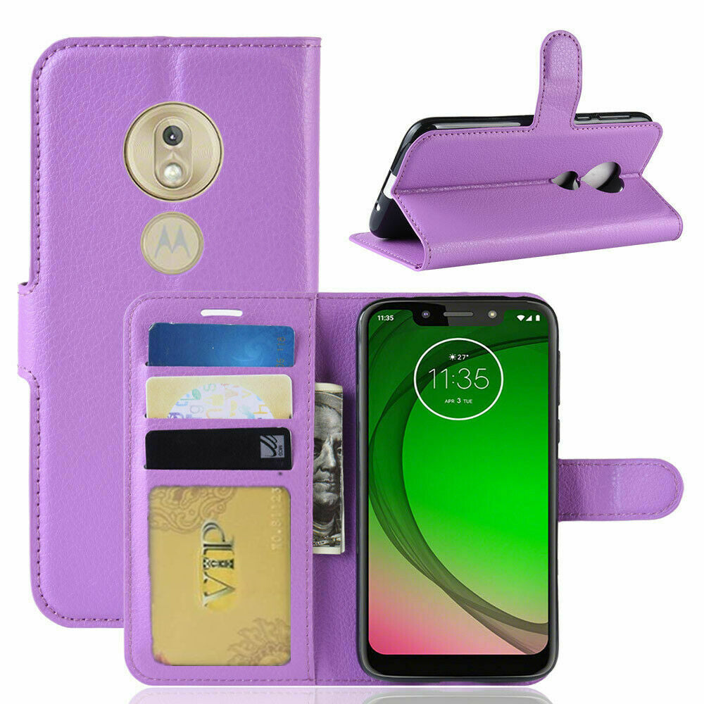 Leather Folio Wallet Case for Motorola Moto G7