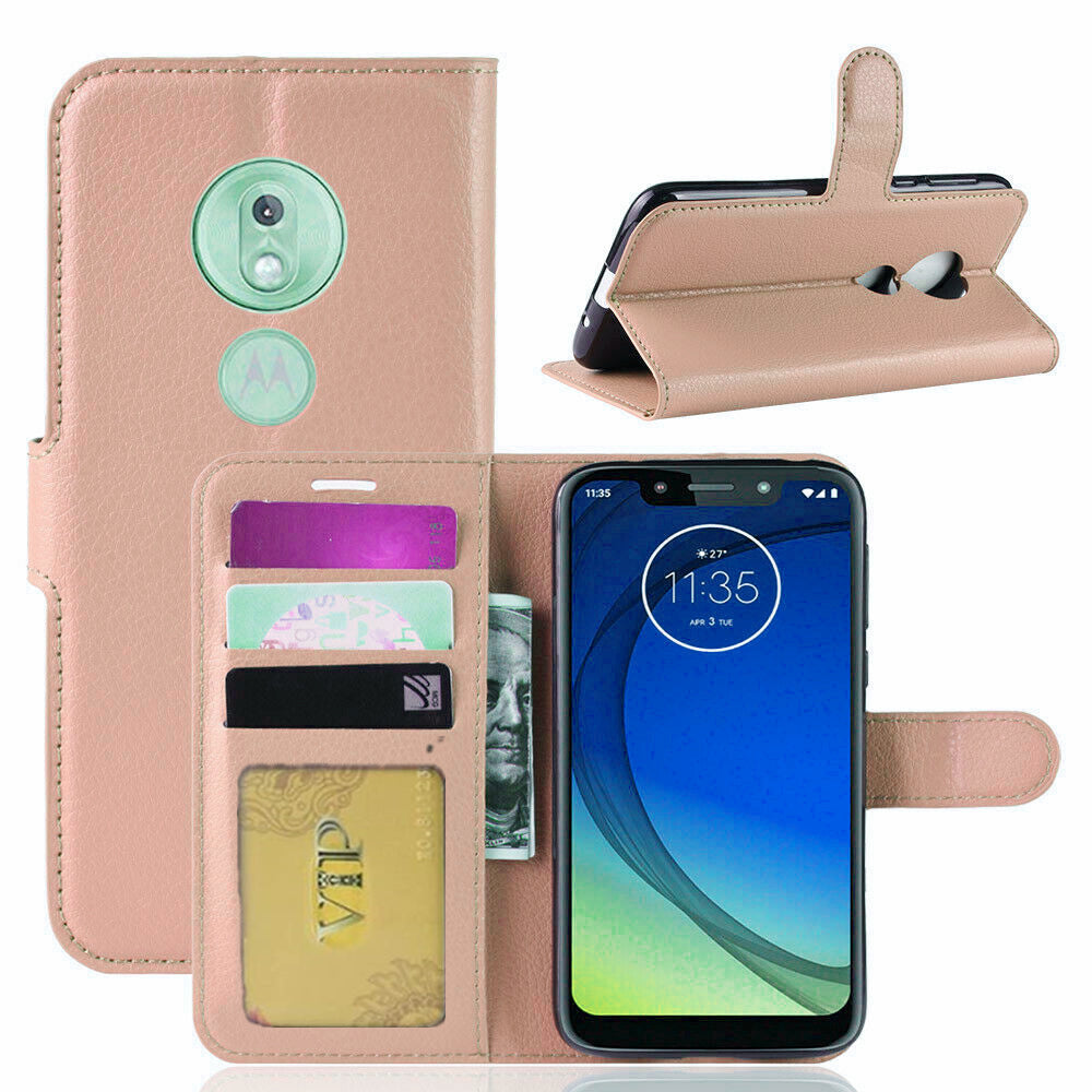 Leather Folio Wallet Case for Motorola Moto G7