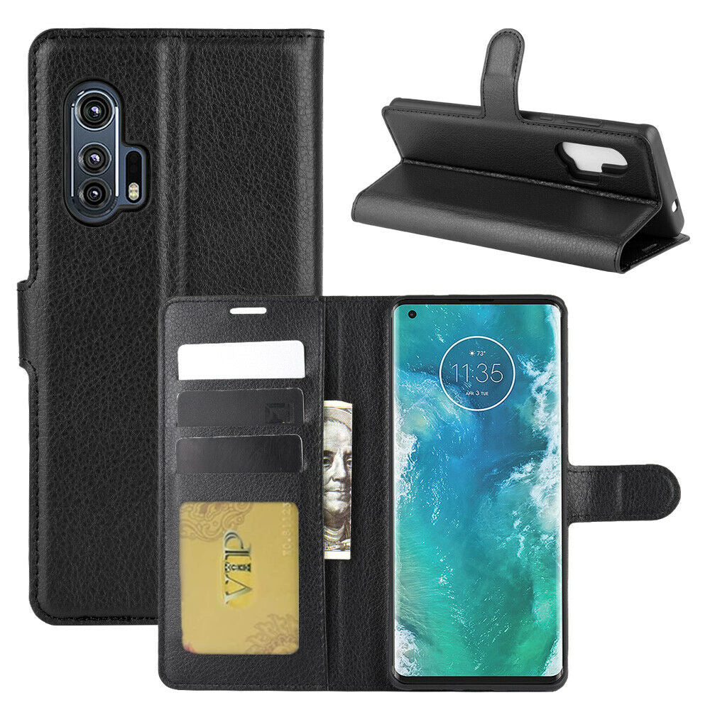 Leather Folio Wallet Case for Motorola Moto Edge+ Plus (2020)