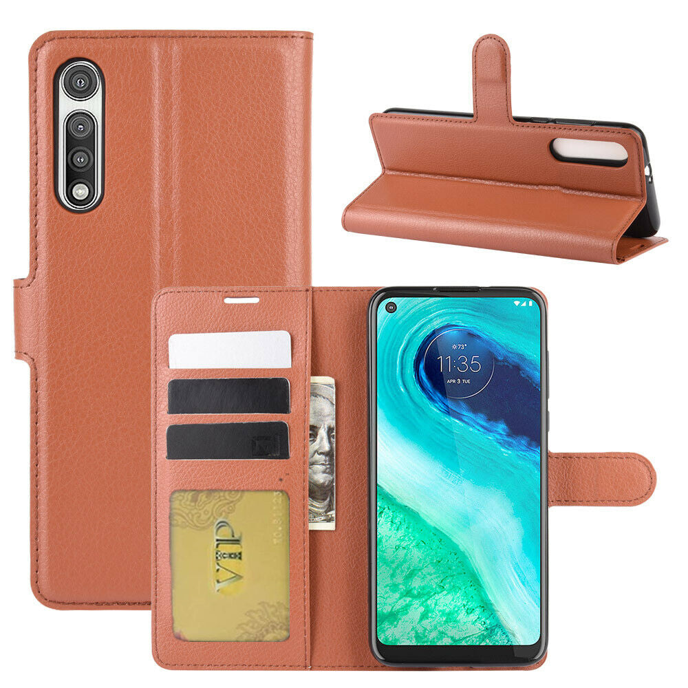 Leather Folio Wallet Case for Motorola Moto G Fast