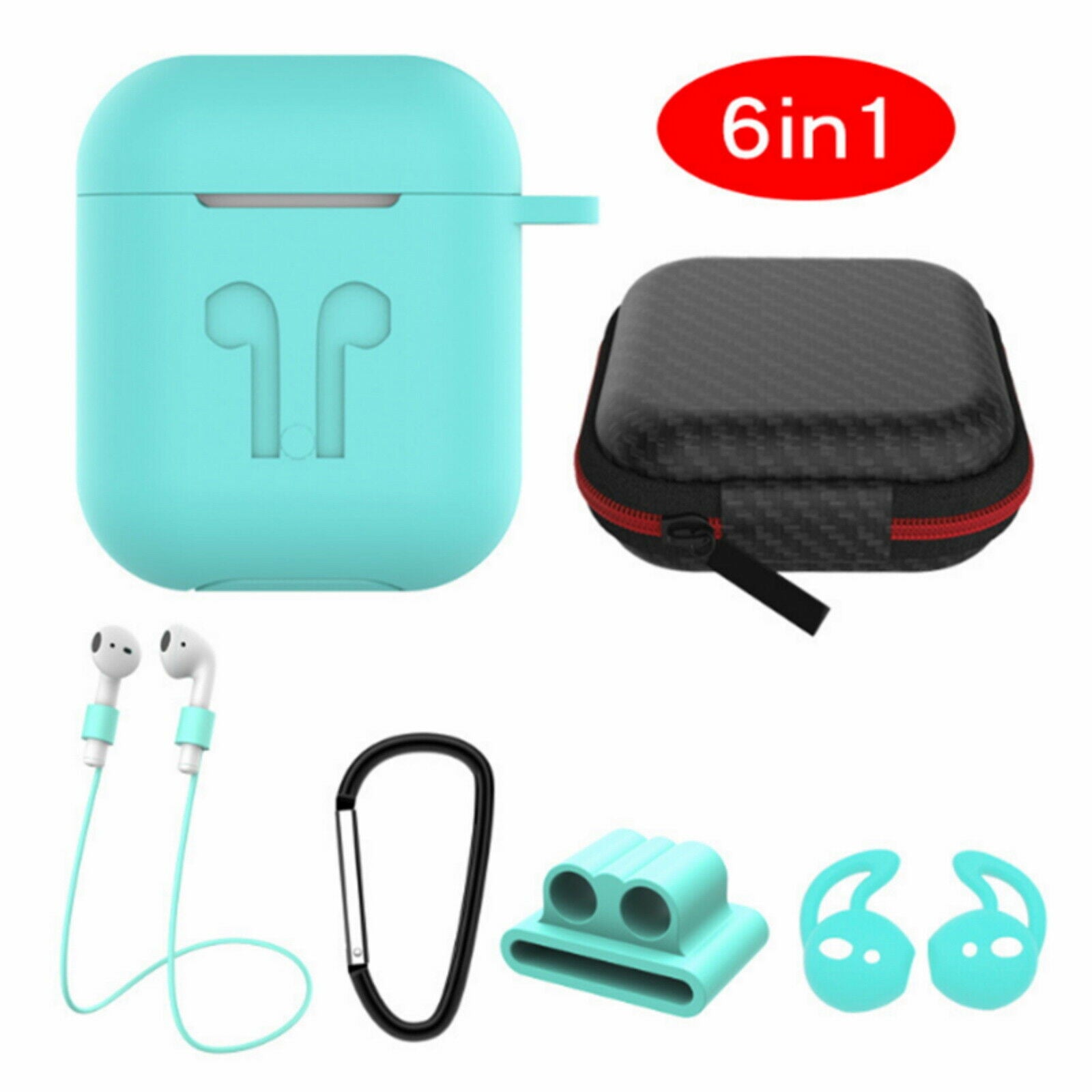 6 in 1 Silicone Case with Ear Hook Grips Straps Clips Tips Grips for AirPods 1 2 (1st 2nd Gen.)