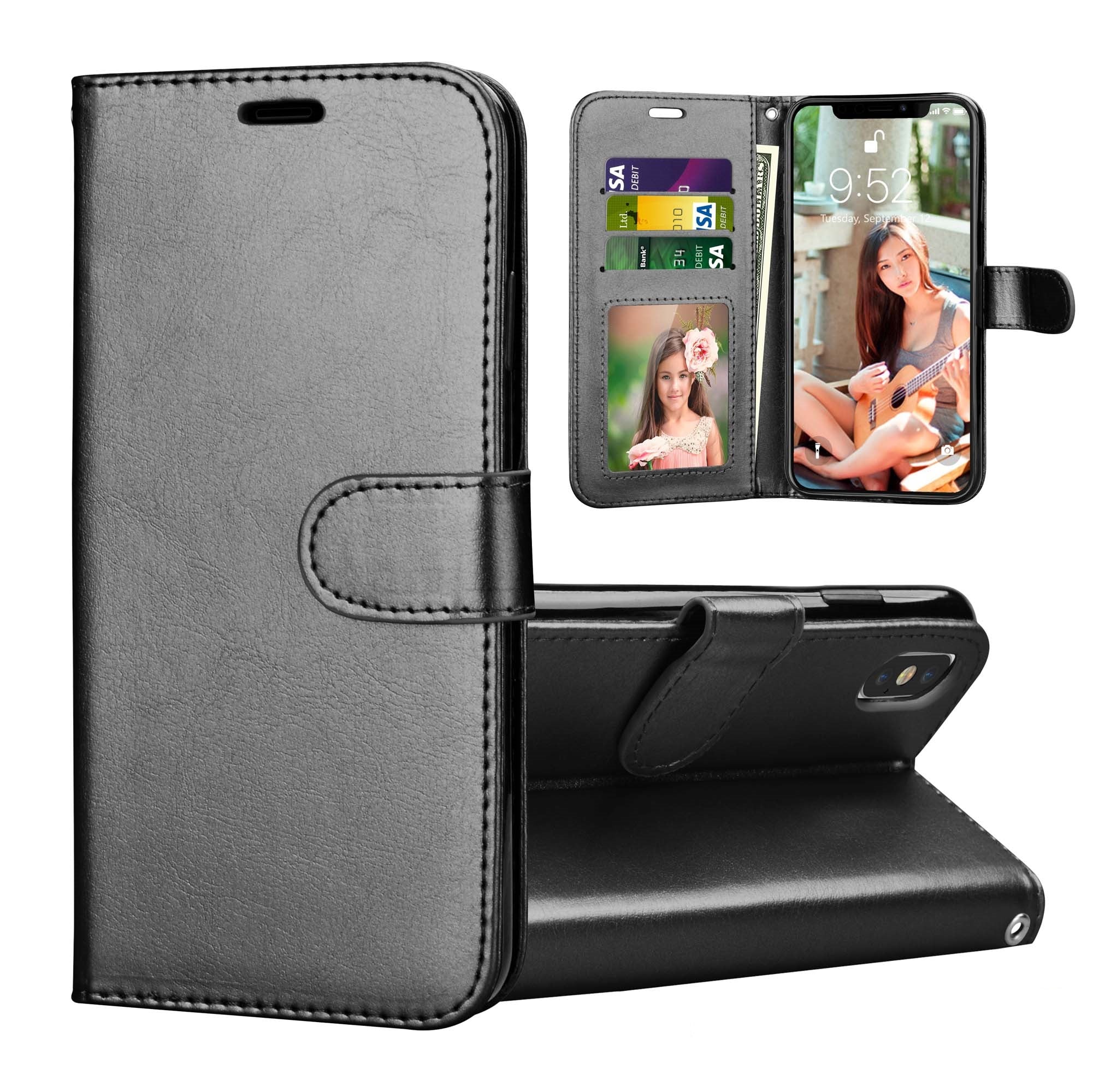 Leather Folio Wallet Case for iPhone XR