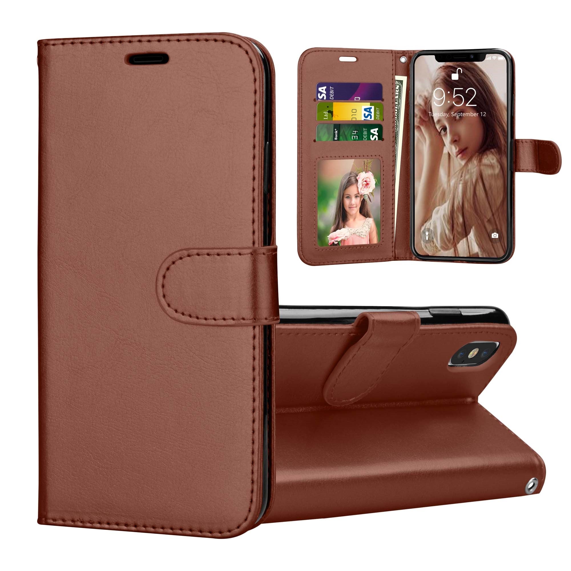 Étui portefeuille Folio en cuir pour iPhone X / XS