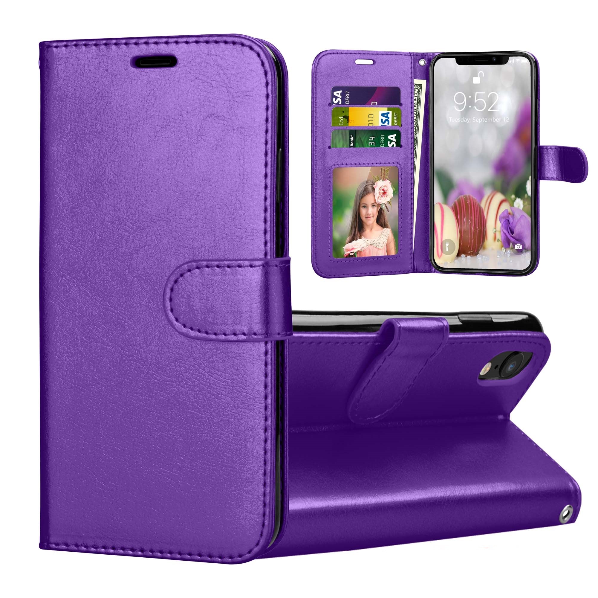 Leather Folio Wallet Case for iPhone XR