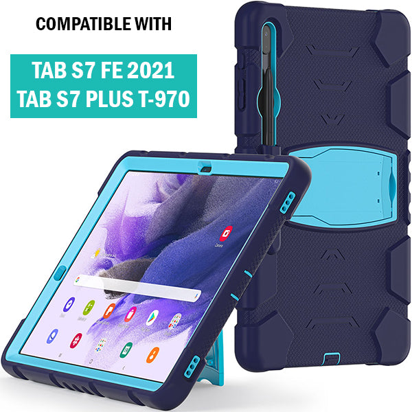 Rugged Defender Case for Samsung Tab S7 FE (T730 T735) / S7+ Plus (T970 T975) / S8+ Plus 12.4