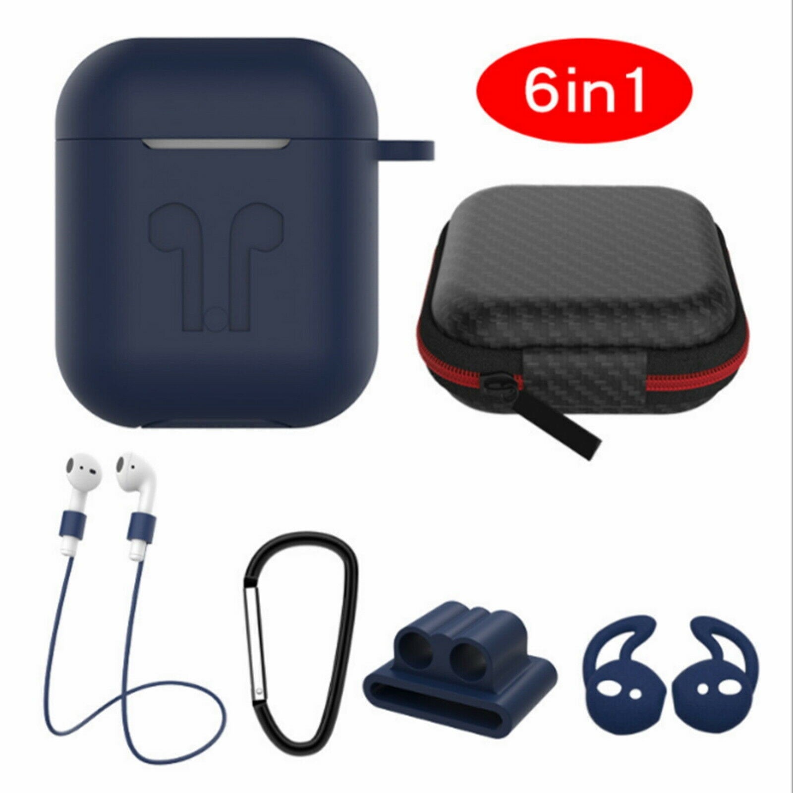 6 in 1 Silicone Case with Ear Hook Grips Straps Clips Tips Grips for AirPods 1 2 (1st 2nd Gen.)