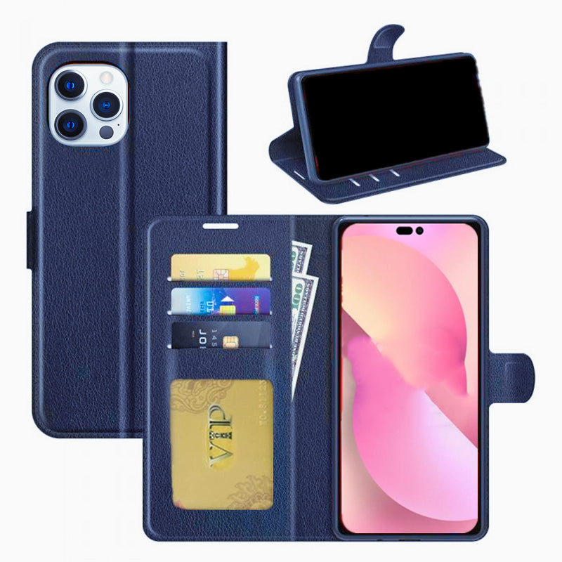 Étui portefeuille folio en cuir pour iPhone 15 Pro