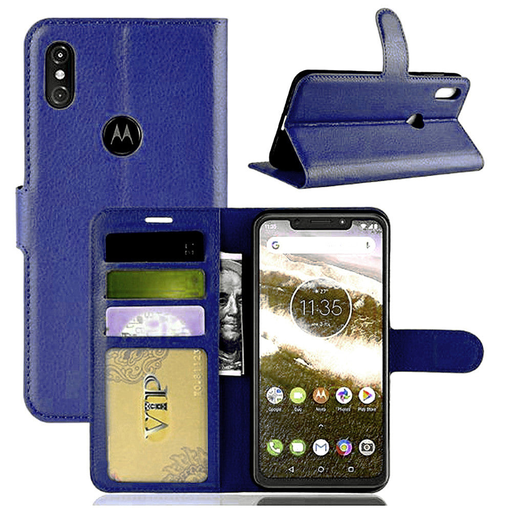 Leather Folio Wallet Case for Motorola Moto One Vision