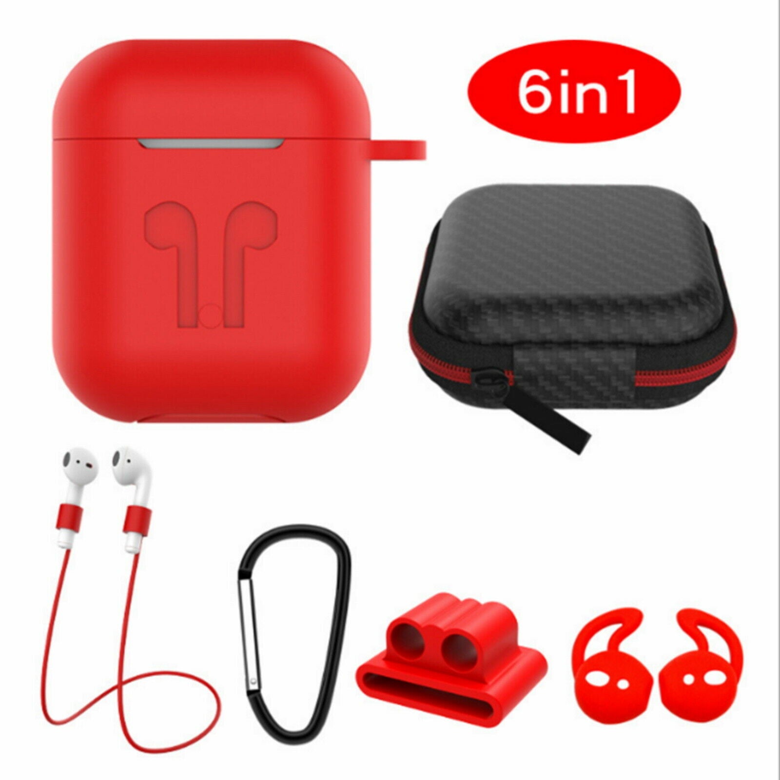 6 in 1 Silicone Case with Ear Hook Grips Straps Clips Tips Grips for AirPods 1 2 (1st 2nd Gen.)