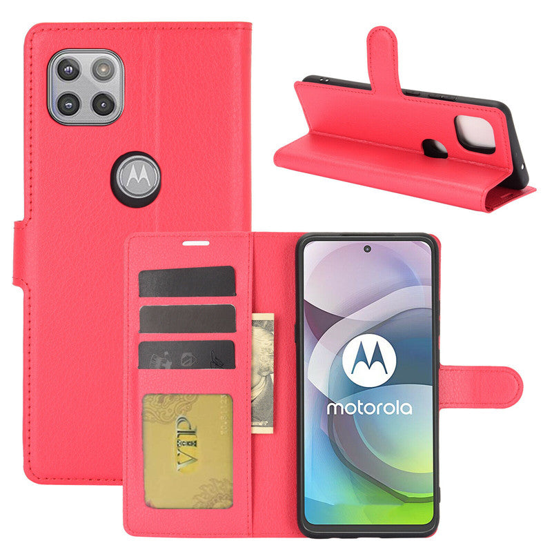 Leather Folio Wallet Case for Motorola Moto One 5G Ace