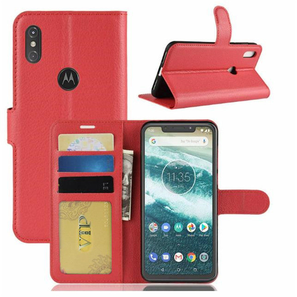 Leather Folio Wallet Case for Motorola Moto One Vision