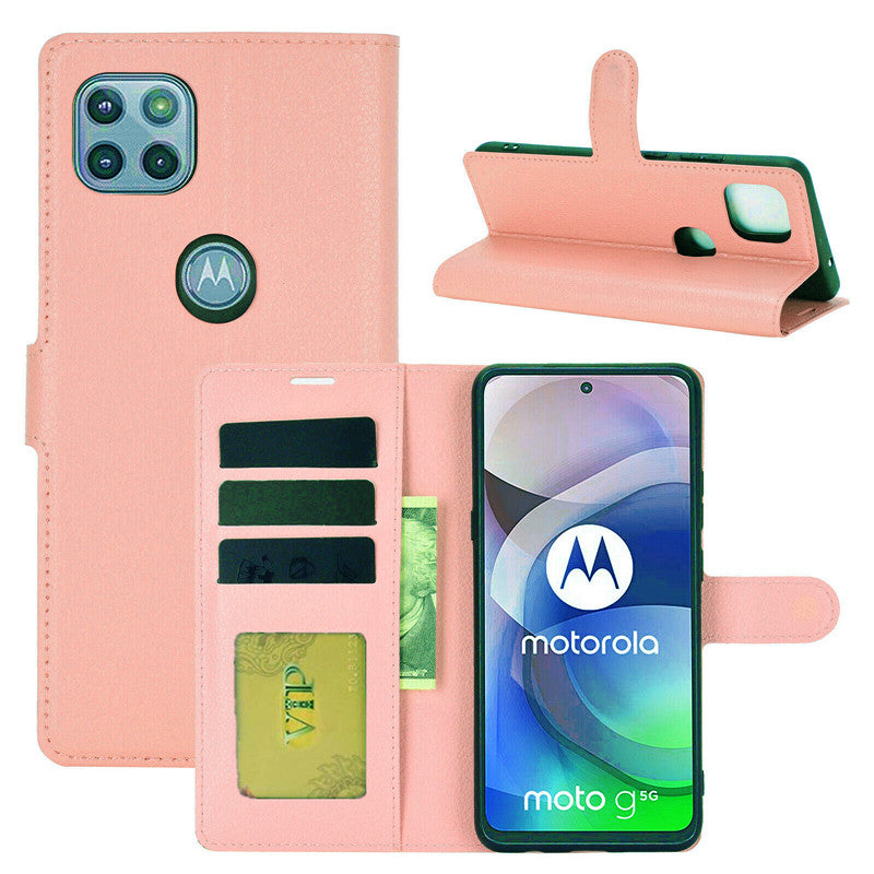 Leather Folio Wallet Case for Motorola Moto One 5G Ace