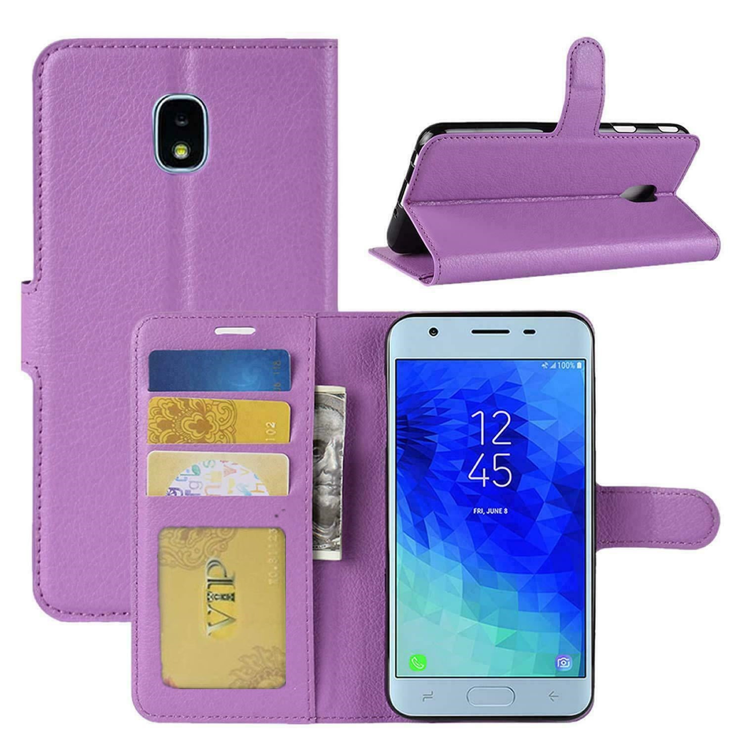 Etui Portefeuille Folio en Cuir pour Samsung Galaxy J3 2018