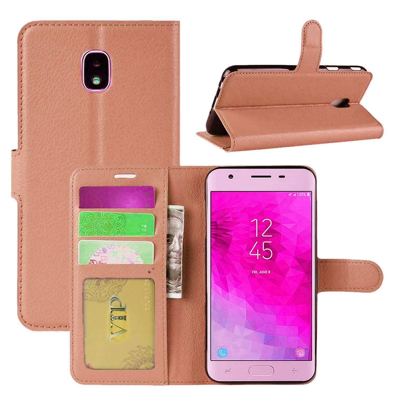 Etui Portefeuille Folio en Cuir pour Samsung Galaxy J3 2018