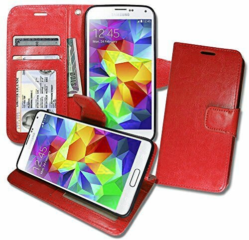 Leather Folio Wallet Case for Samsung Galaxy S5