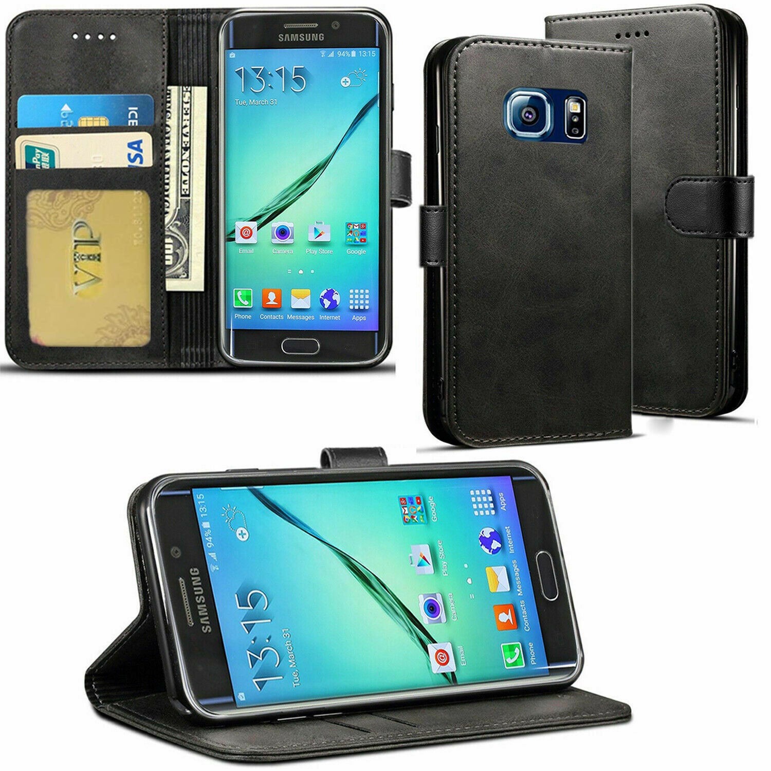 Leather Folio Wallet Case for Samsung Galaxy S6