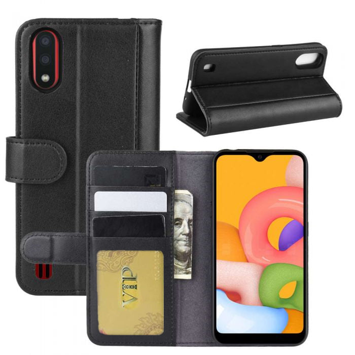 Etui Portefeuille Folio en Cuir pour Samsung Galaxy A01