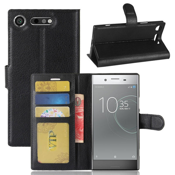 Leather Folio Wallet Case for Sony XZ1