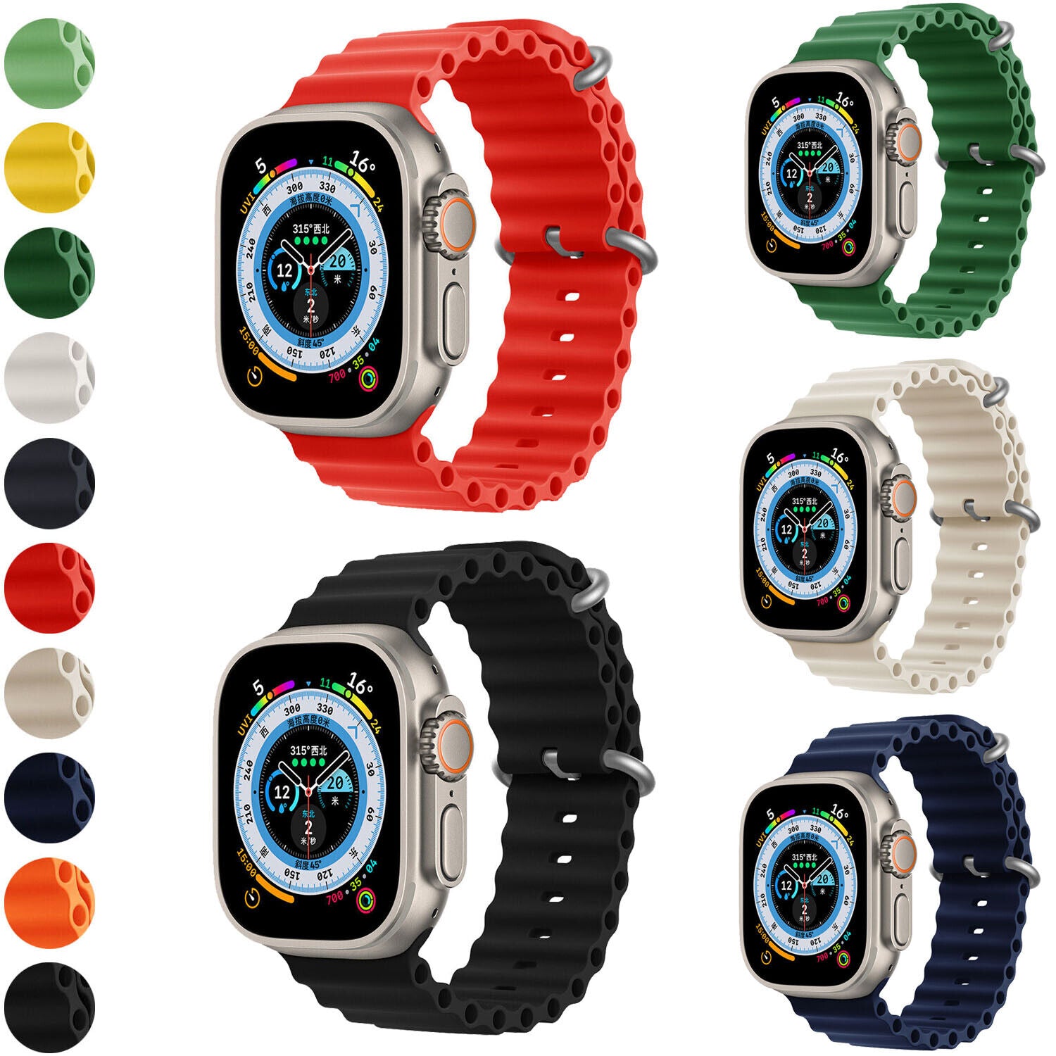 Bracelet de rechange en silicone style océan pour Apple Watch iWatch