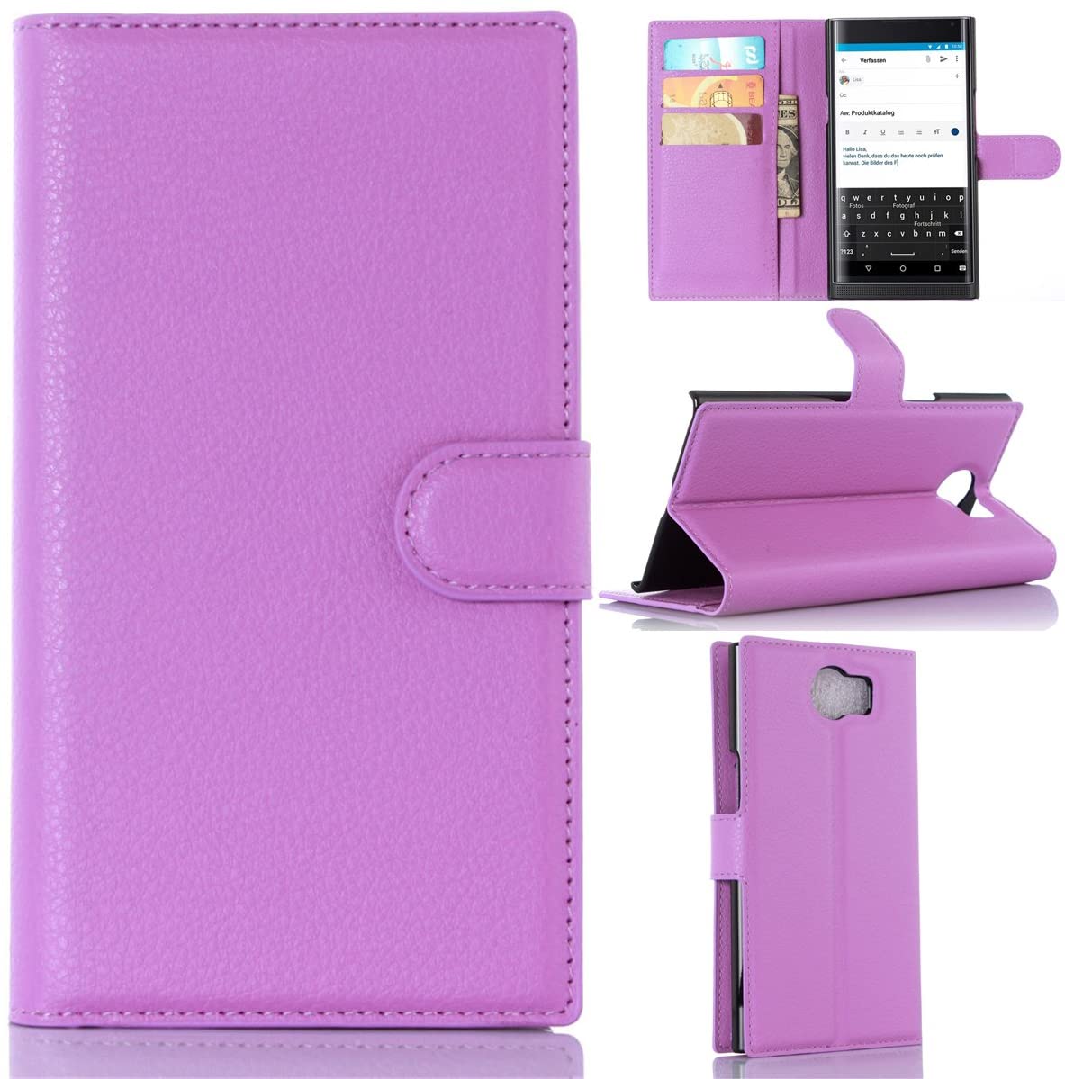 Leather Folio Wallet Case for Blackberry Priv