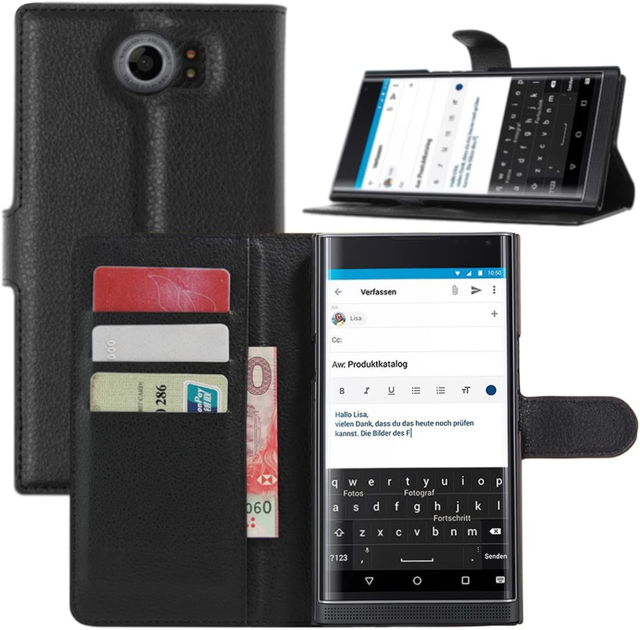 Leather Folio Wallet Case for Blackberry Priv