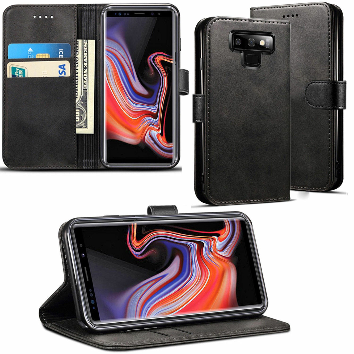 Leather Folio Wallet Case for Samsung Galaxy Note 9