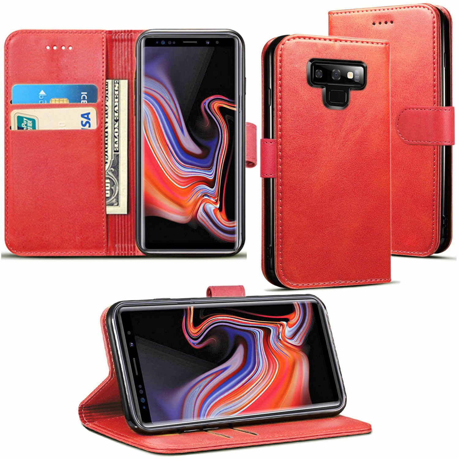 Leather Folio Wallet Case for Samsung Galaxy Note 9