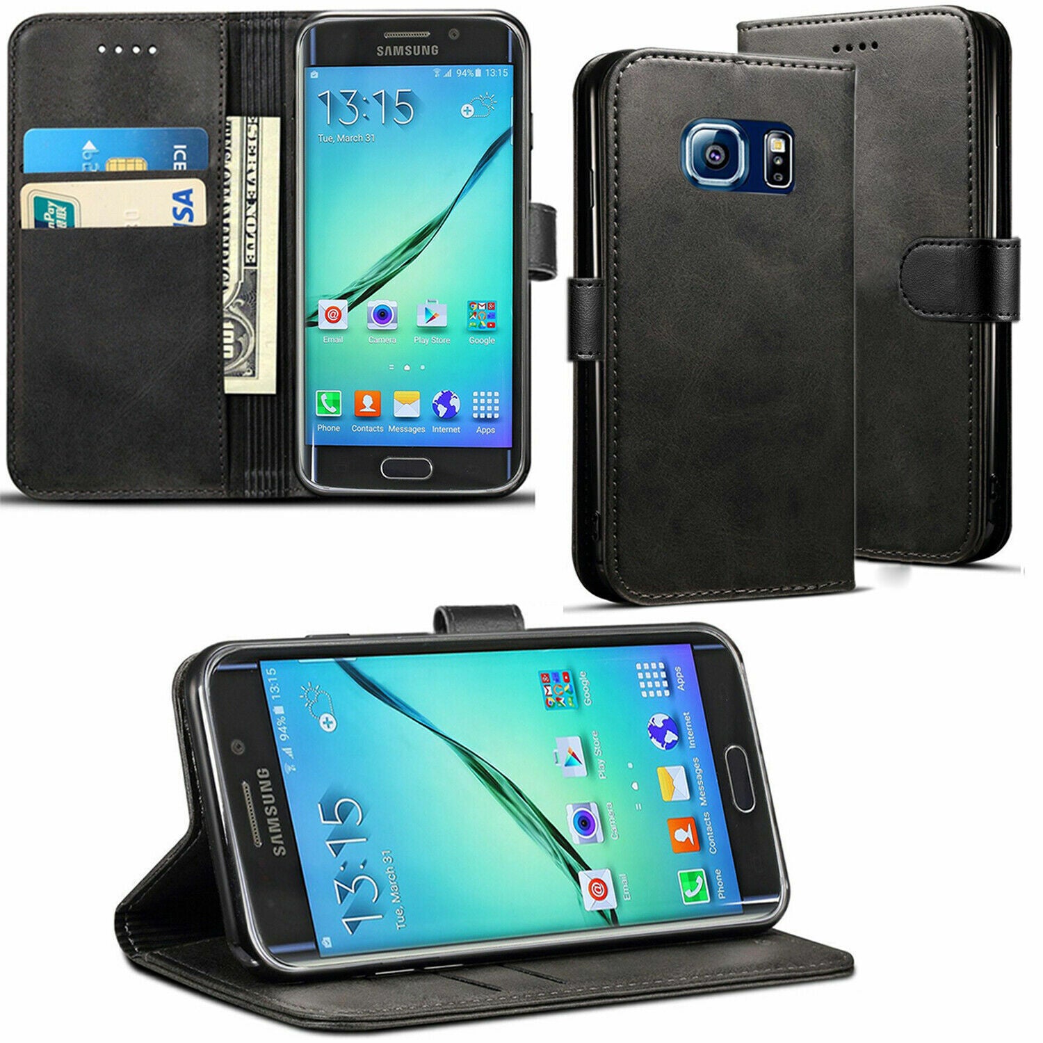 Leather Folio Wallet Case for Samsung Galaxy S7